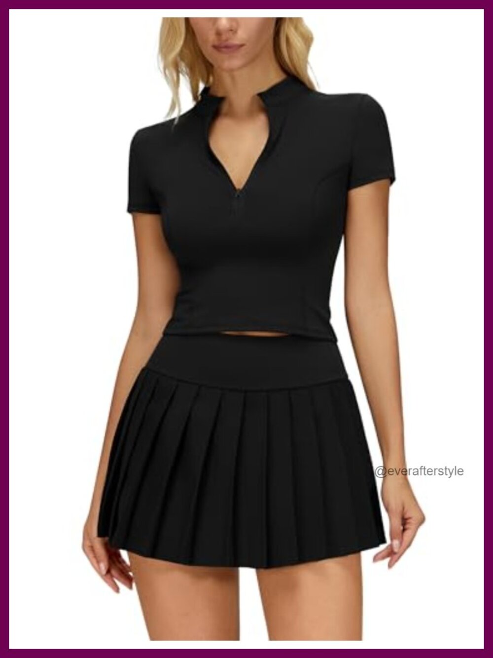 Women's 2 Piece Tennis Dress Set Pleated Golf Skirt Shorts & Half Zip Pullover